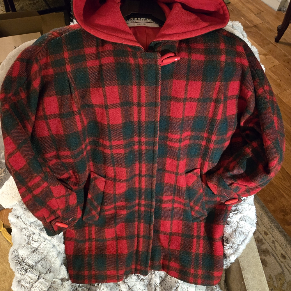 Mackintosh Red and Green Plaid Hooded Coat